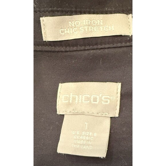 Chico’s No-Iron Tunic Top 1 (8 M) Black Animal Print Mix Zebra Leopard Stretch - Picture 3 of 8